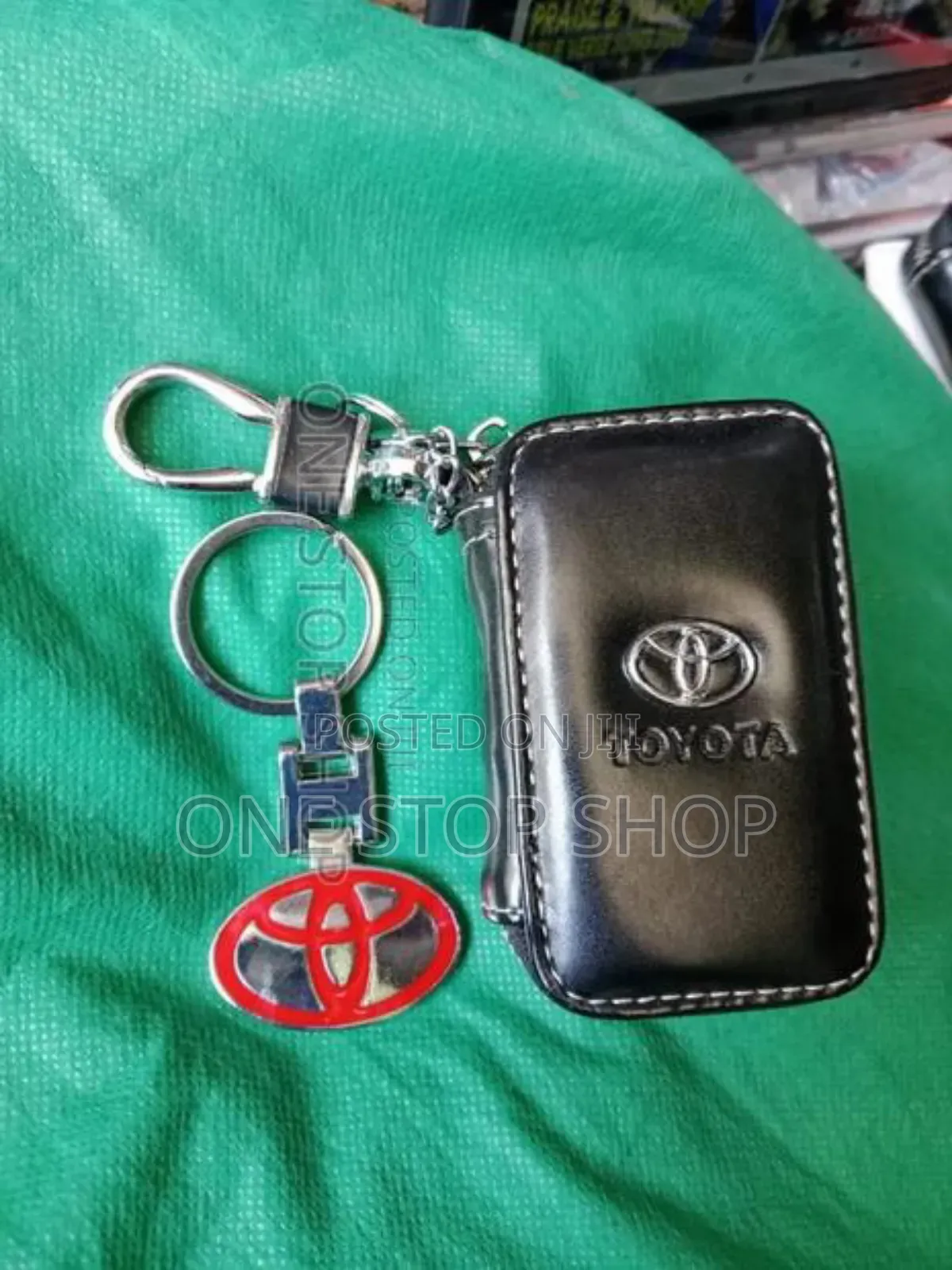 Leather Key Pouch and Key Chain With Toyota Logo