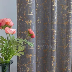 Gold Foil Linen Curtain With Sheers