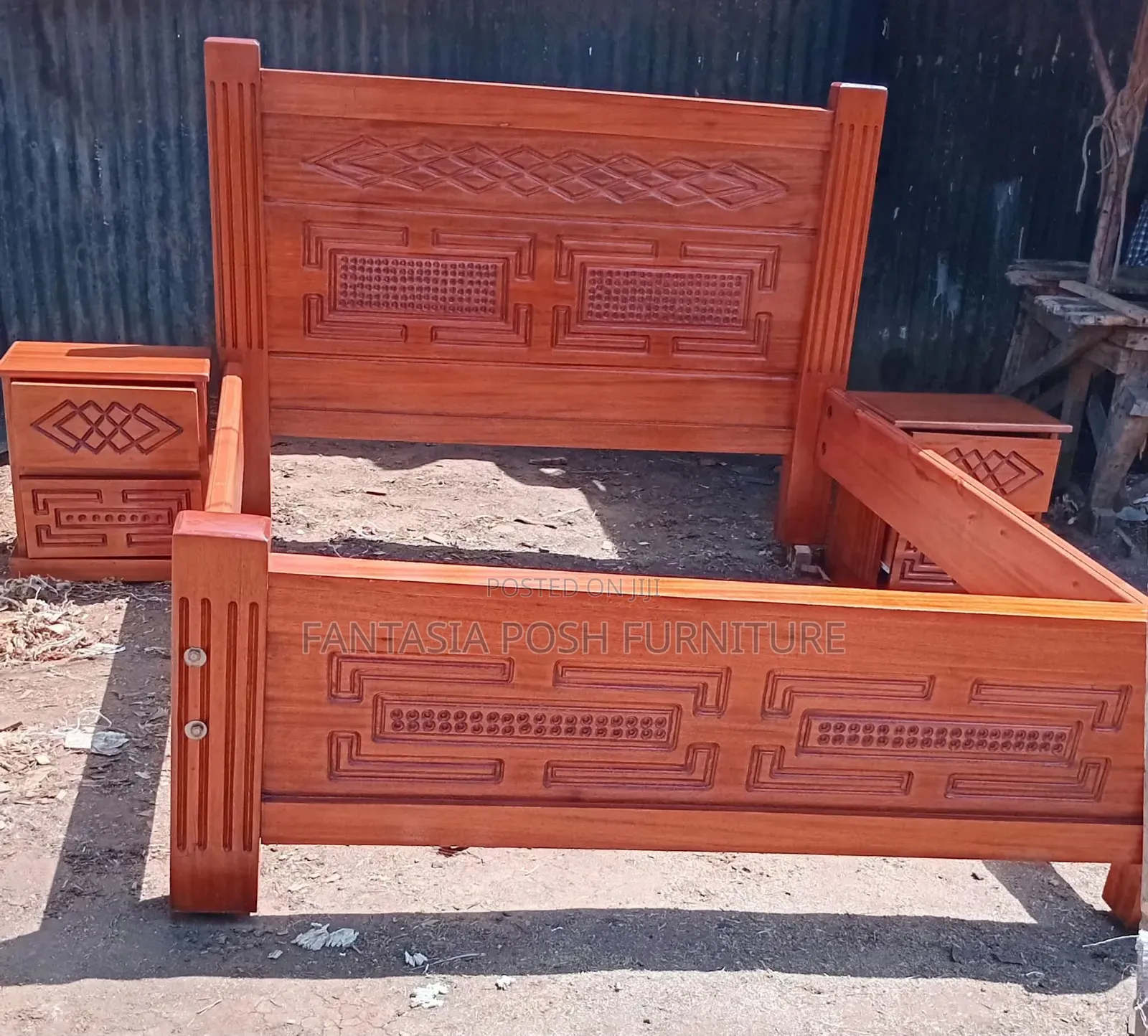 5x6 Solid Hardwood Carved Bed Frame