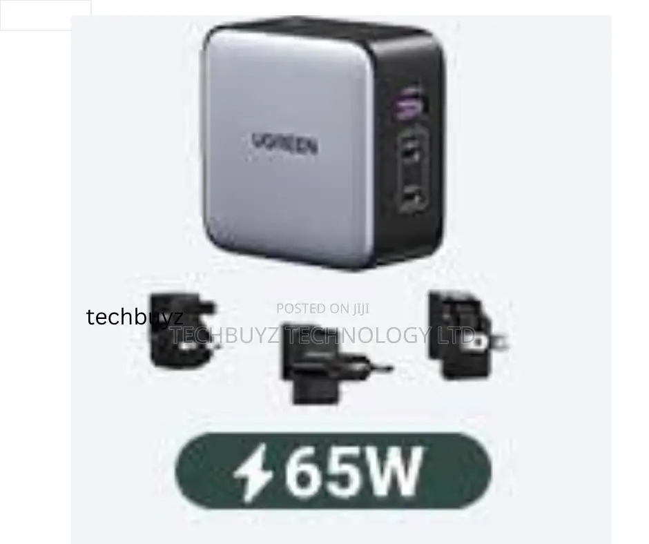 Ugreen 65w 3-port Gan Fast Charger With Interchangeable Uk/Us/Eu Plugs