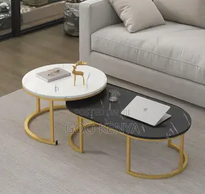 Home Table; Table Set With Marble Top and Metal Frame for Living Room