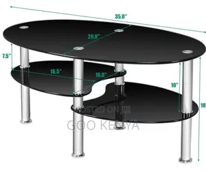 Home Table; Oval Top Glass Coffee Table With Metallic Legs and a Layer
