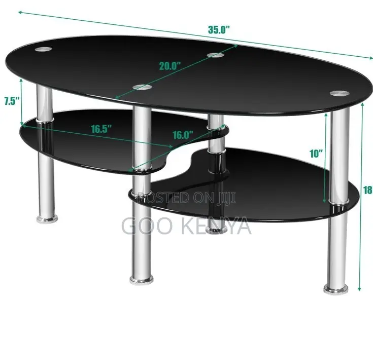Home Table; Oval Top Glass Coffee Table With Metallic Legs and a Layer