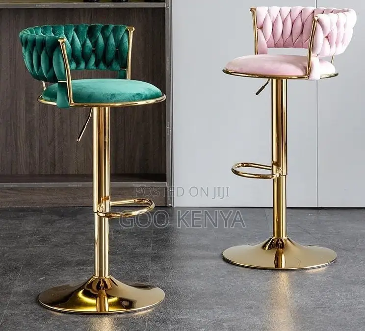 Home Stool; Modern Gold Frame Bar Chair With Adjusting Swivel Function