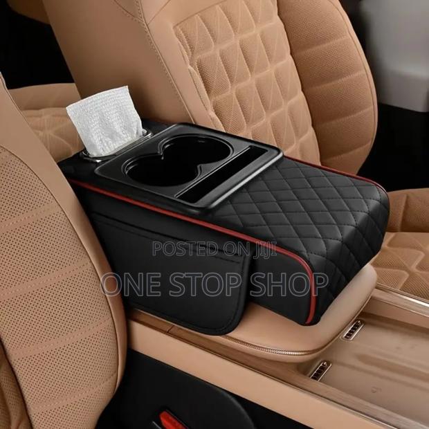Black With Red Line Leather Multifunctional Center Console Pad - main view
