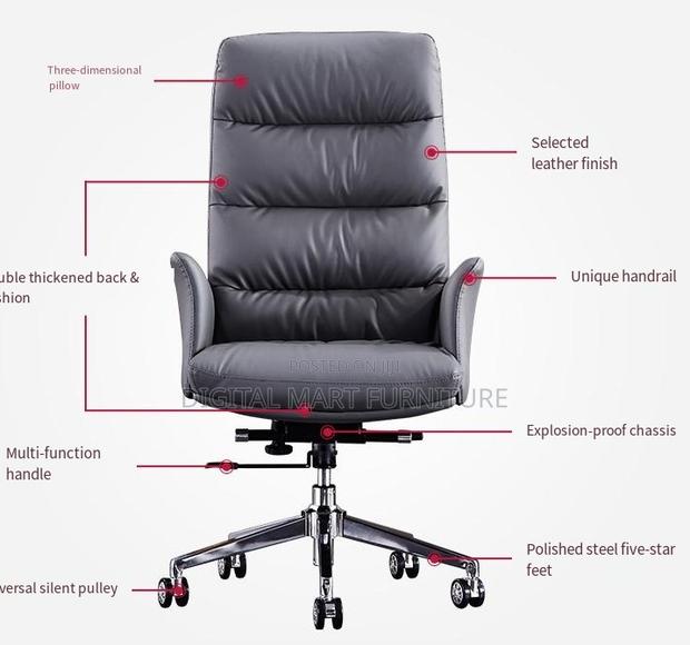 Soft Grey Leather Boss High Back Chair - thumbnail 3