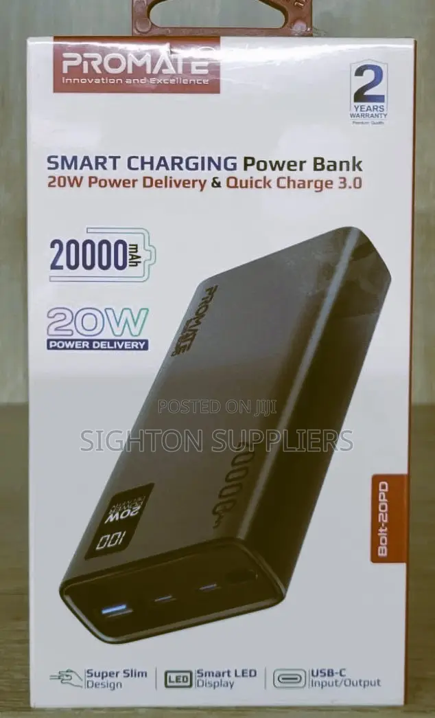 Promate Bolt-20pd 20000mah Ultra Slim Power Bank