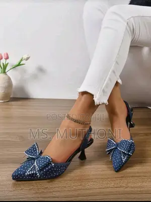 Women's Rhinestone Bow Slingback Kitten Heels