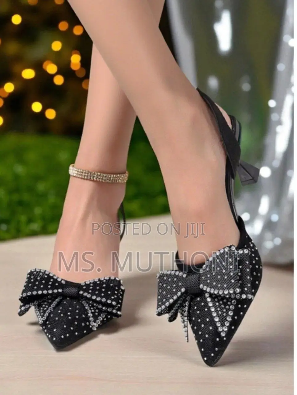 Women's Rhinestone Bow Slingback Kitten Heels