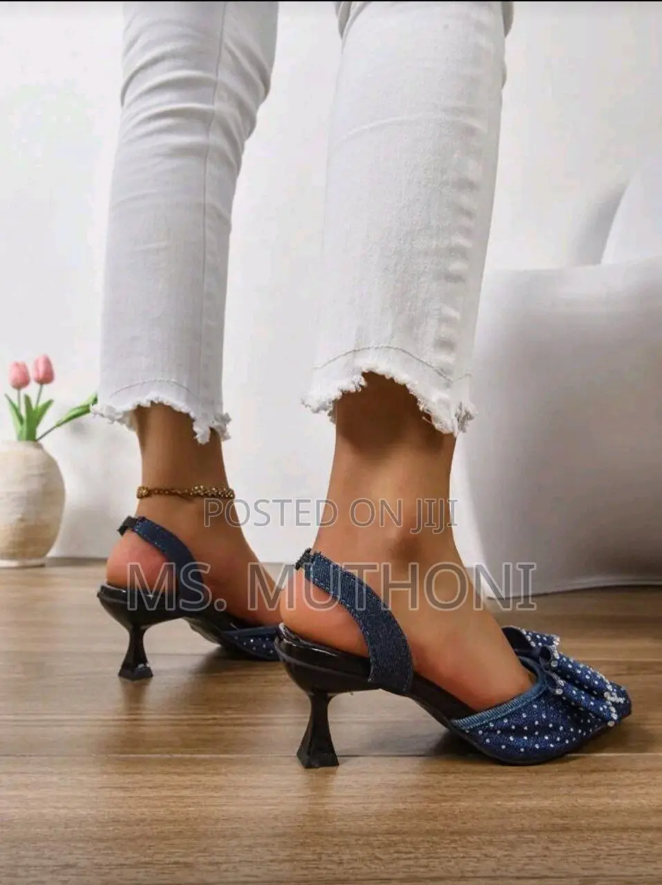 Women's Rhinestone Bow Slingback Kitten Heels