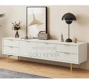 Home Cabinet; Elegant Modern Gold and White Tv Stand for Living Room
