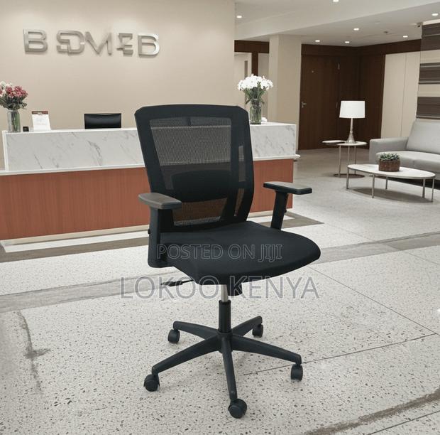 Office Chair; Medium Back Black Swivel Orthopedic Receptionist Seat - main view