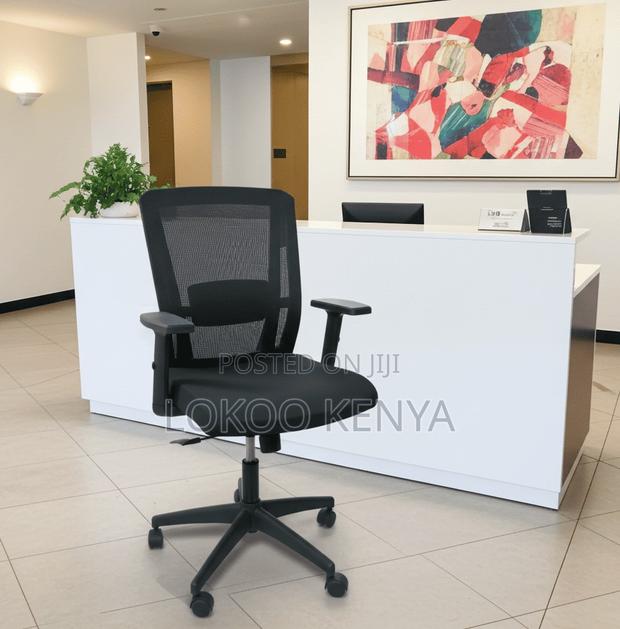 Office Chair; Medium Back Black Swivel Orthopedic Receptionist Seat - thumbnail 2