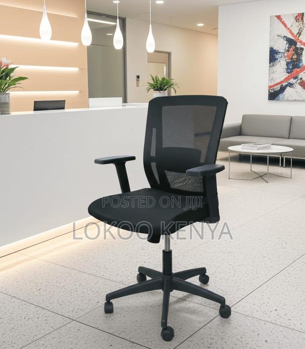 Office Chair; Medium Back Black Swivel Orthopedic Receptionist Seat - thumbnail 3