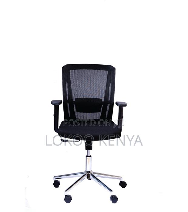 Office Chair; Medium Back Black Swivel Orthopedic Receptionist Seat - thumbnail 4