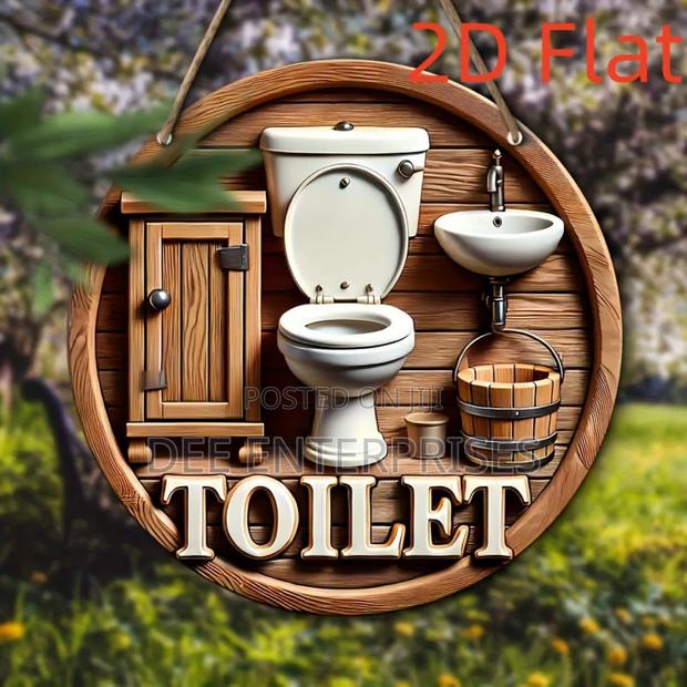 2d Flat Wooden Bathroom Hanging Decor Sign - main view