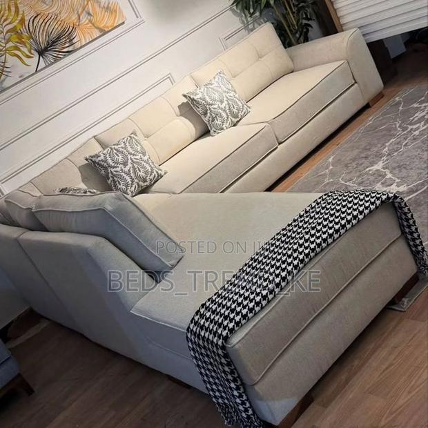Simple White 6 Seater L Sofa