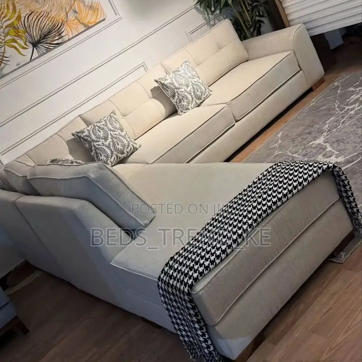 Simple White 6 Seater L Sofa