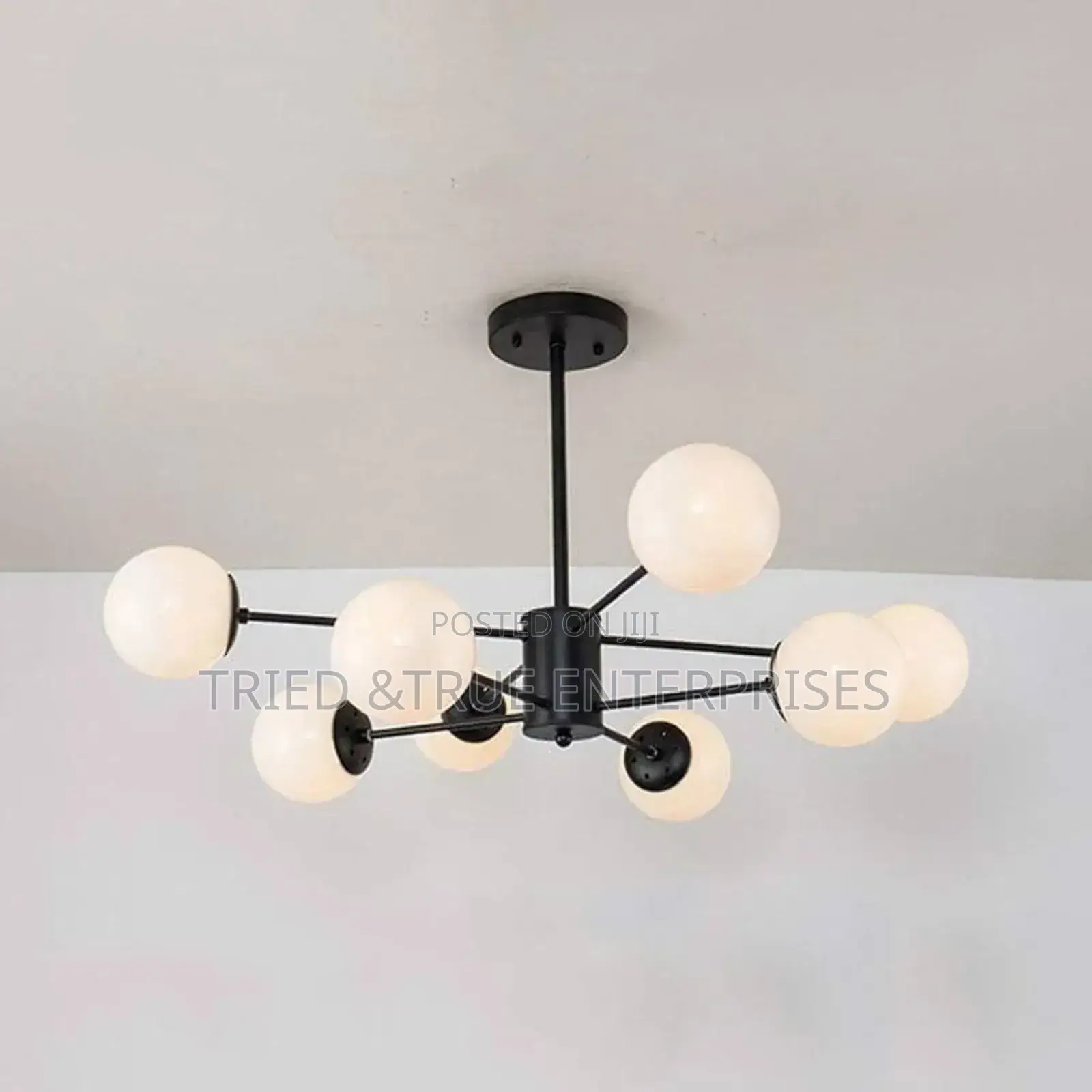 Modern Black Sputnik Chandelier With 8 Opal Glass Globe Gf9k