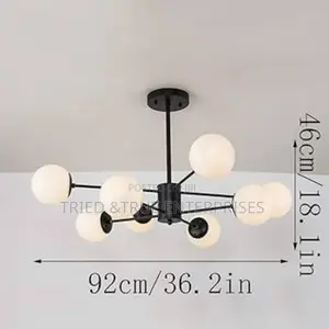 Modern Black Sputnik Chandelier With 8 Opal Glass Globe Gf9k