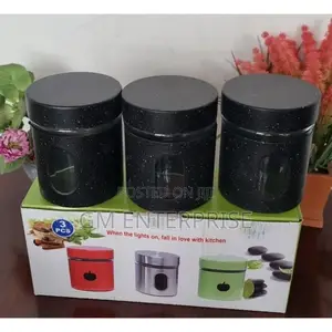 *3pc Glass Canister With Stylish Metal Covering