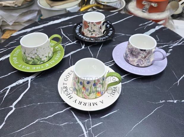 Vintage Floral Ceramic Coffee Cups and Saucers.