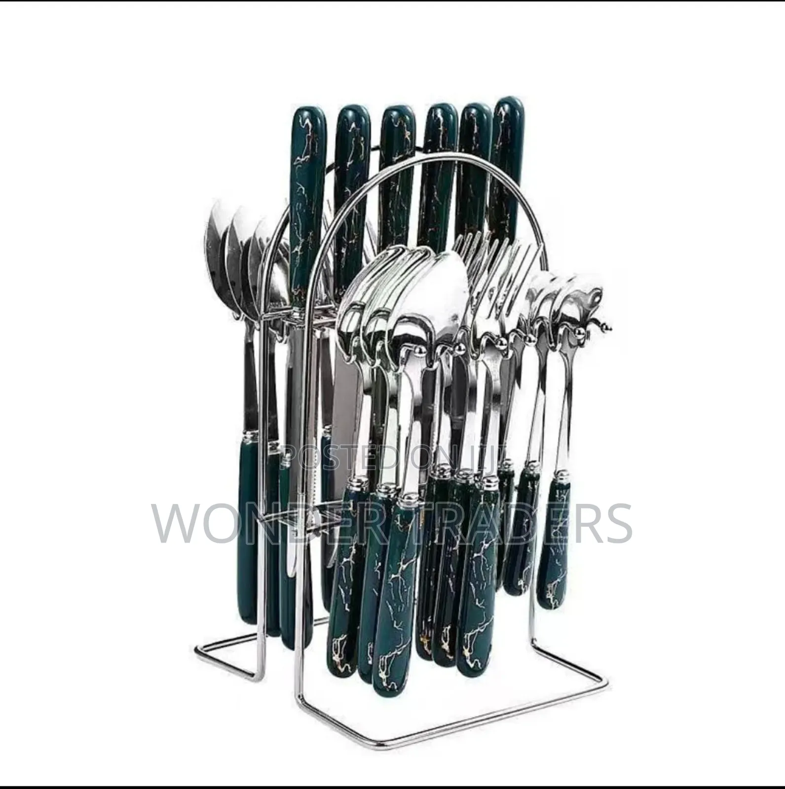 *Cutlery Set With Marble Green Holder* 6 PCS Tea Spoons