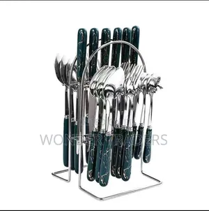 *Cutlery Set With Marble Green Holder* 6 PCS Tea Spoons