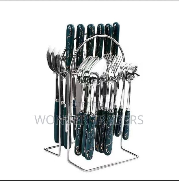 *Cutlery Set With Marble Green Holder* 6 PCS Tea Spoons