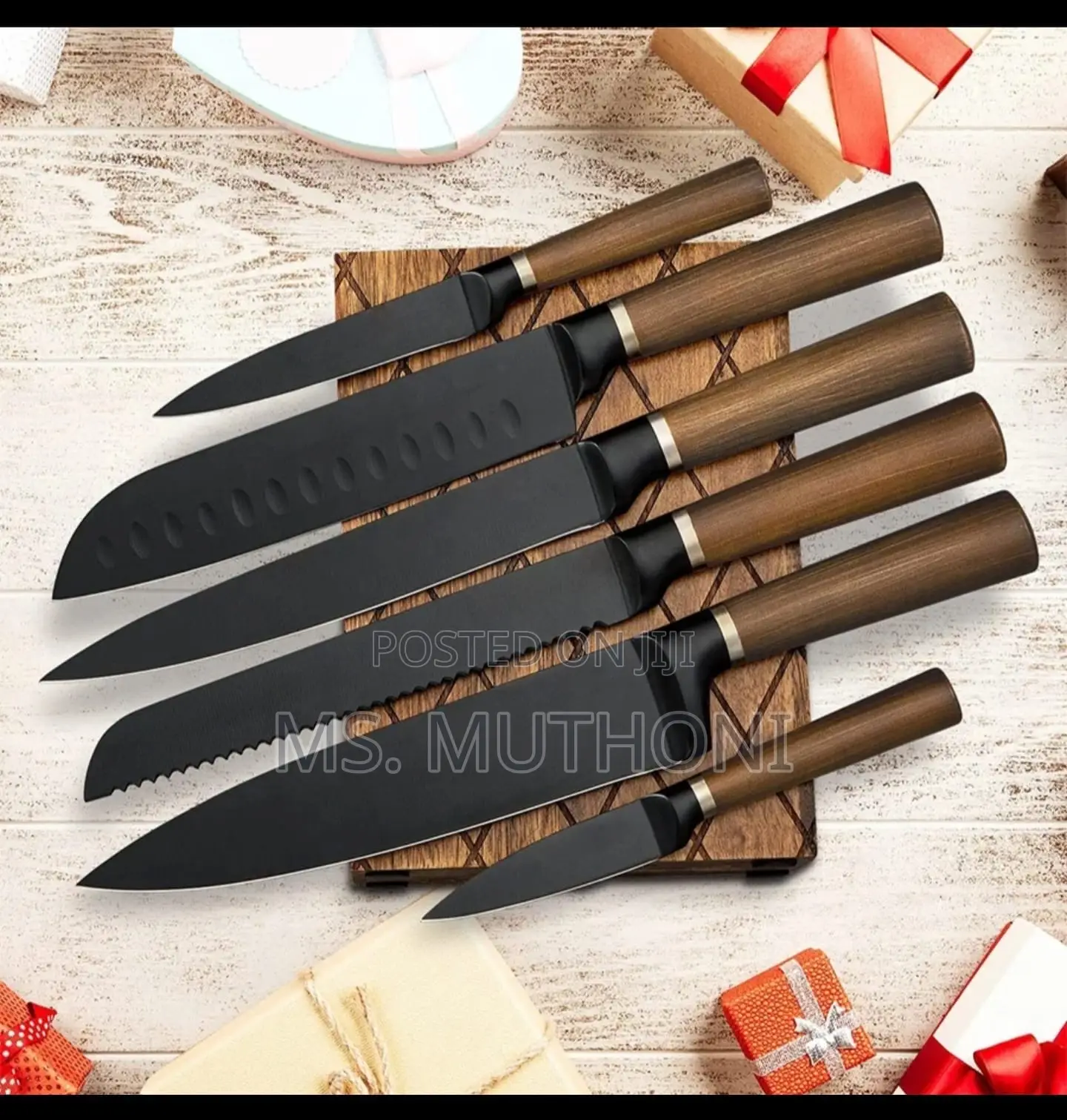 Black 7pcs Nonstick High Quality Stainless Steel Knife Set