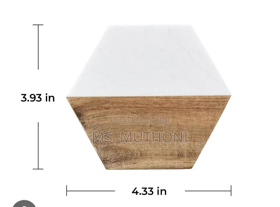 A Set of 6 Hexagonal Coasters Made of White Marble and Acacia *