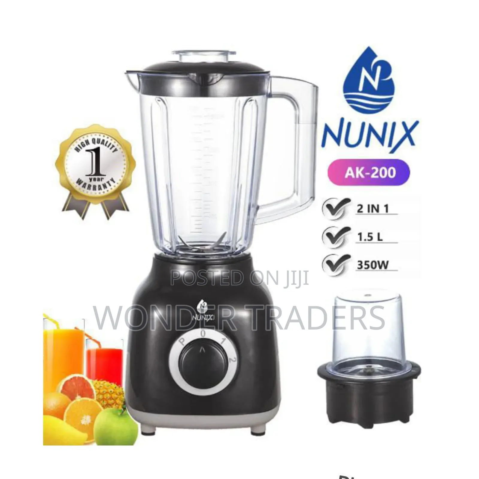 Nunix 2 in 1 Blender With Grinding Machine, 1.5l, Ak-200, 350w