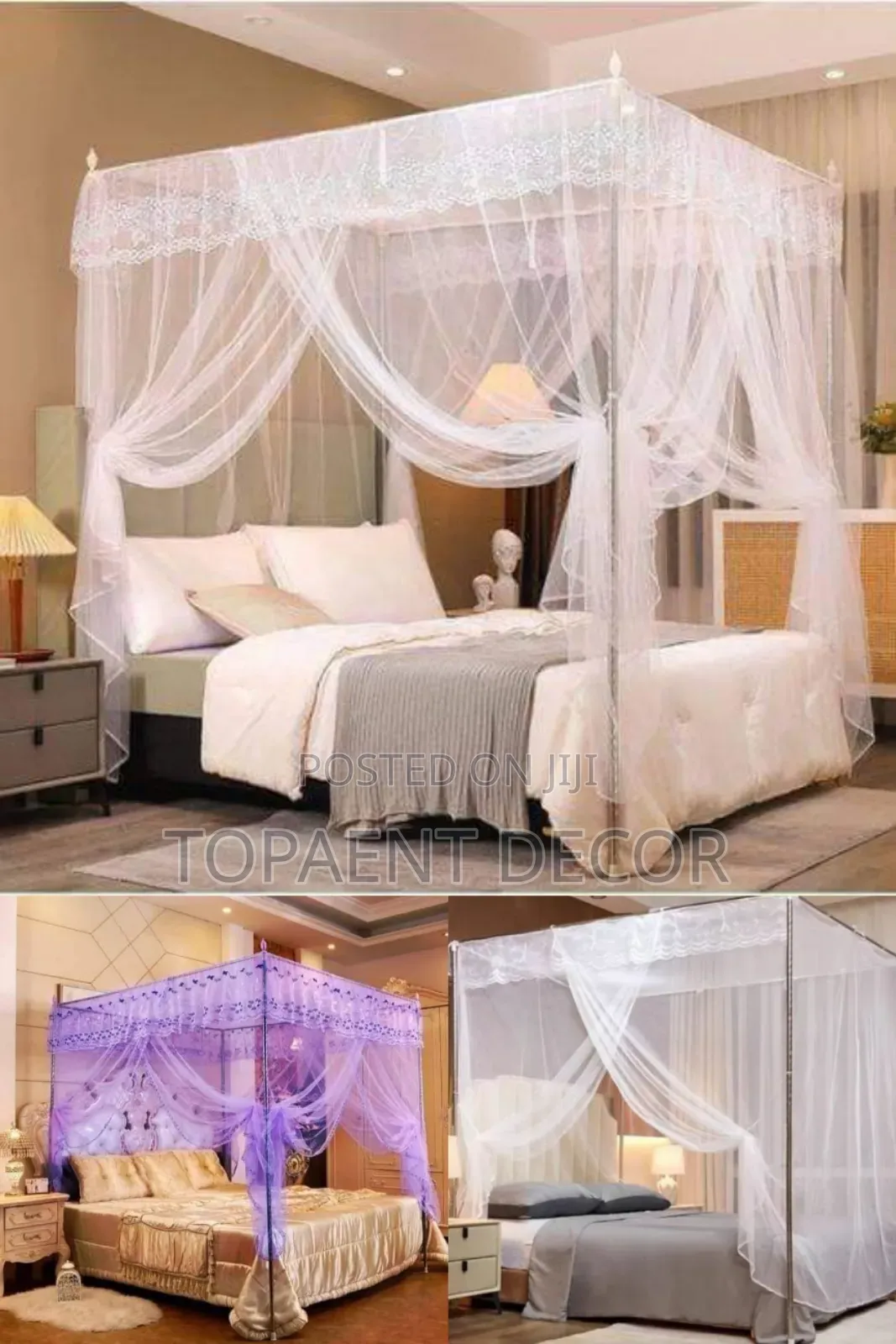 Purple And White Strong Stands 4 Stand Mosquito Net