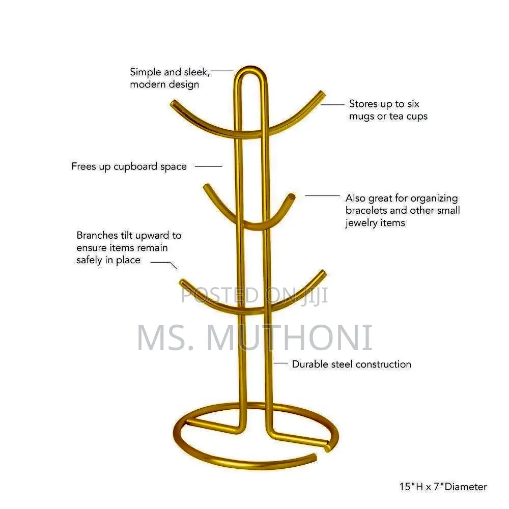 Heavy Gold/Silver -Plated Metal Mug Tree or Cup Holder Stand