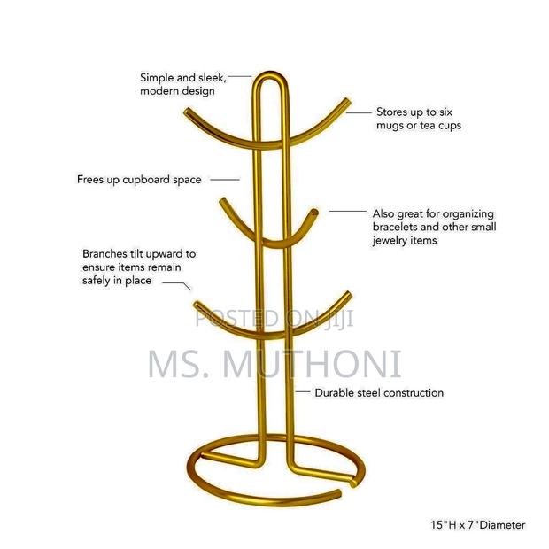 Heavy Gold/Silver -Plated Metal Mug Tree or Cup Holder Stand
