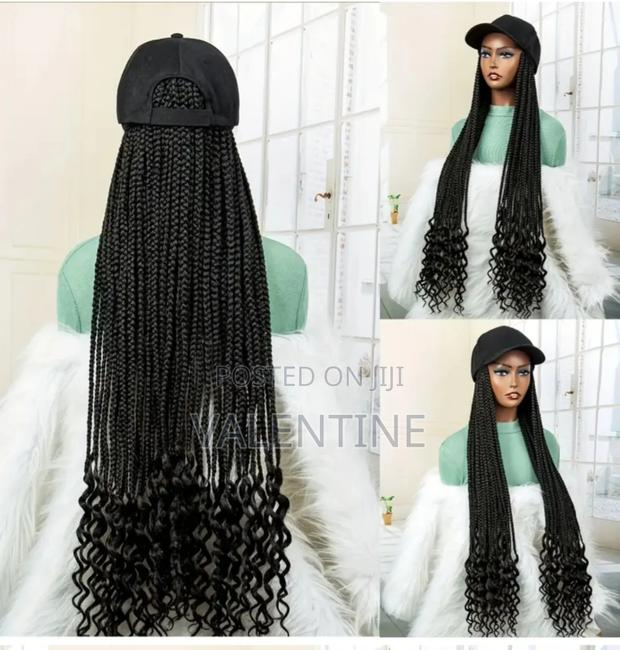 Braided Cap Wig With Box Braids Curly Tips - main view