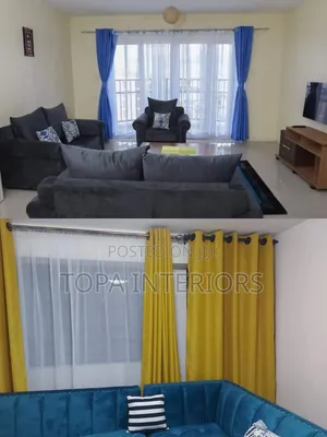Blue and Yellow Plain Living Room Curtains Inclusive of Stitching