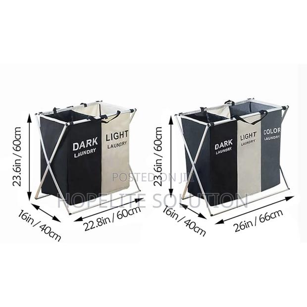 Foldable Frame 3 Compartment or 2 Compartment Laundry Basket Hamper - thumbnail 4