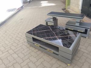Table Gray Marble Top Black + Matching Tv Stand With Led Lights - thumbnail 2