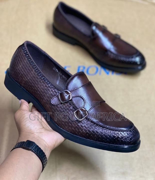Leather Double Monk Official Shoes Available In Coffee Brown Color Way