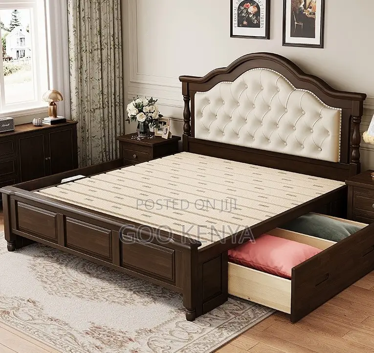 Home Bed; Elegant Solid Wood Bed Frame for Master Bedroom