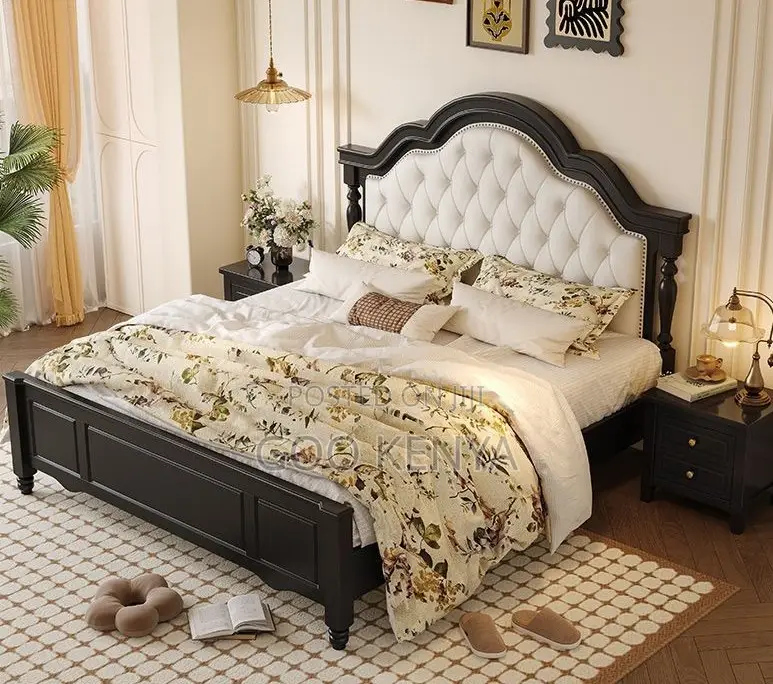 Home Bed; Elegant Solid Wood Bed Frame for Master Bedroom