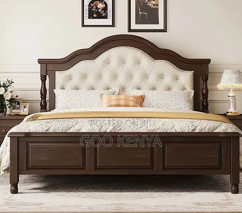 Home Bed; Elegant Solid Wood Bed Frame for Master Bedroom