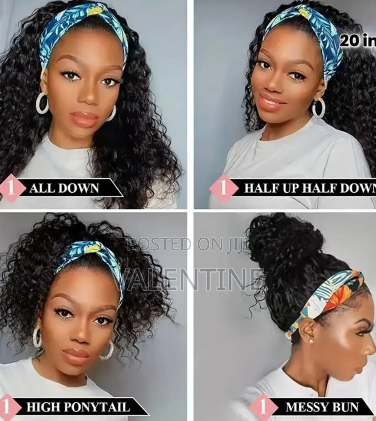 Deep Wave Kinky Hair With Rose Net Cap Headband
