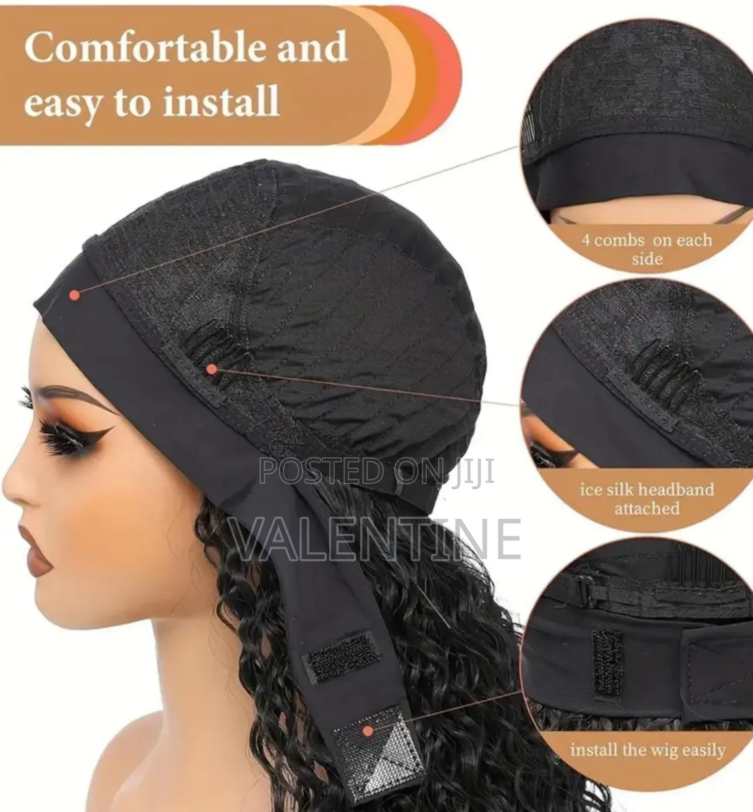 Deep Wave Kinky Hair With Rose Net Cap Headband