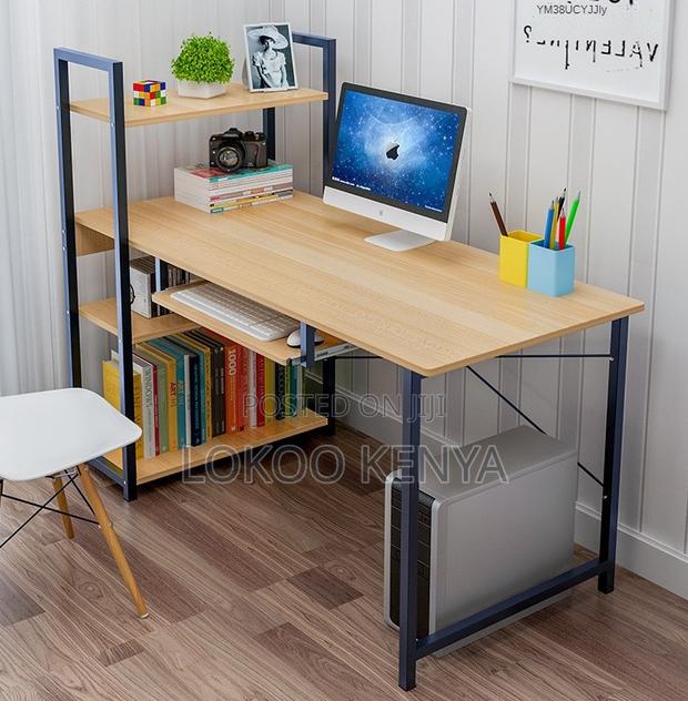 Office Desk; Metal Framed Home Office Computer Desk With Shelves