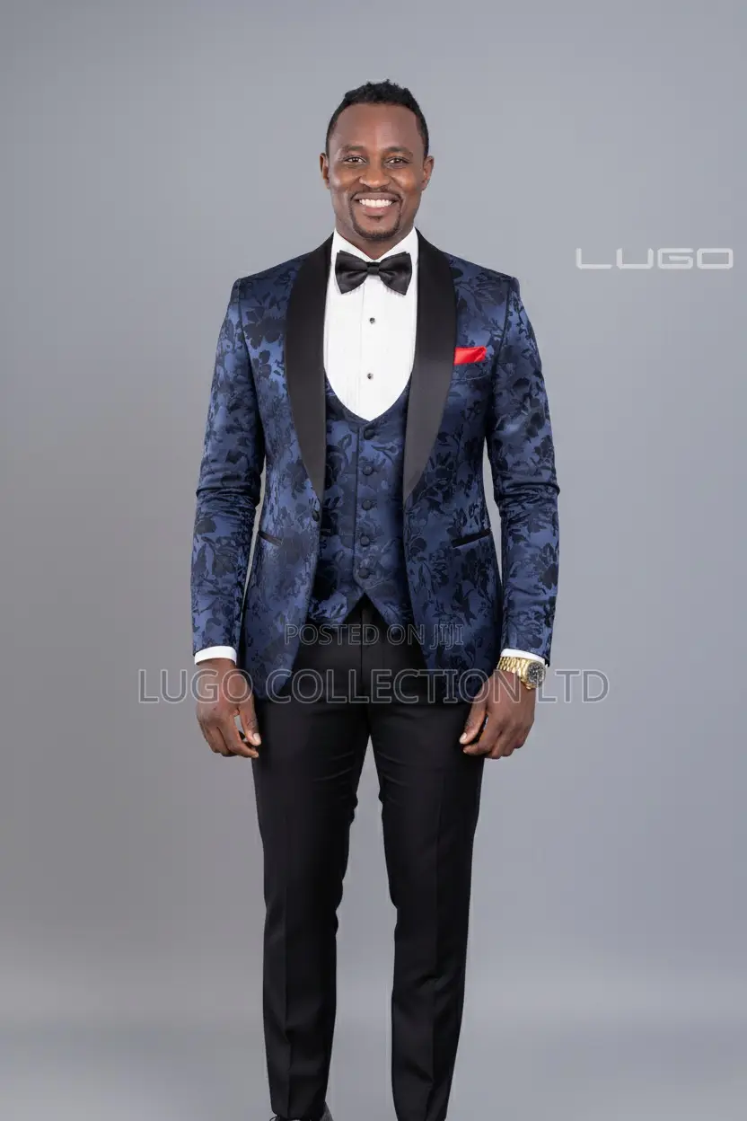 Custom Made Navy Blue Floral Tuxedo