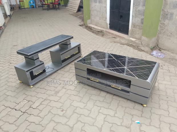 Table Gray And It's Matching Tv Stand - main view