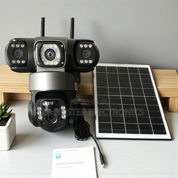 12mp V380 Pro 4g Solar Security Camera With Triple Lens Audio Alarm