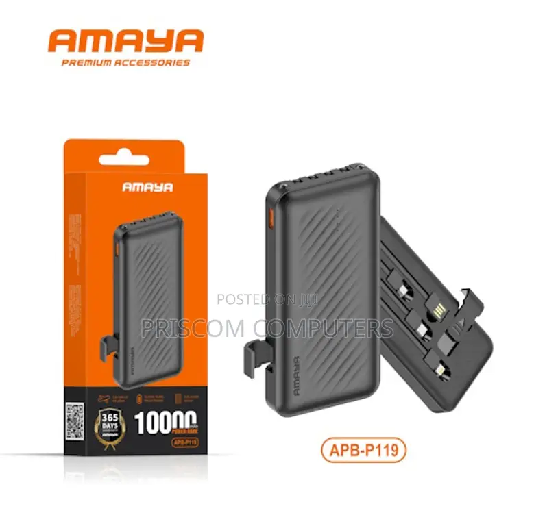 Apb-P219 10,000mah High Capacity Amaya Power Bank With Charging Cables